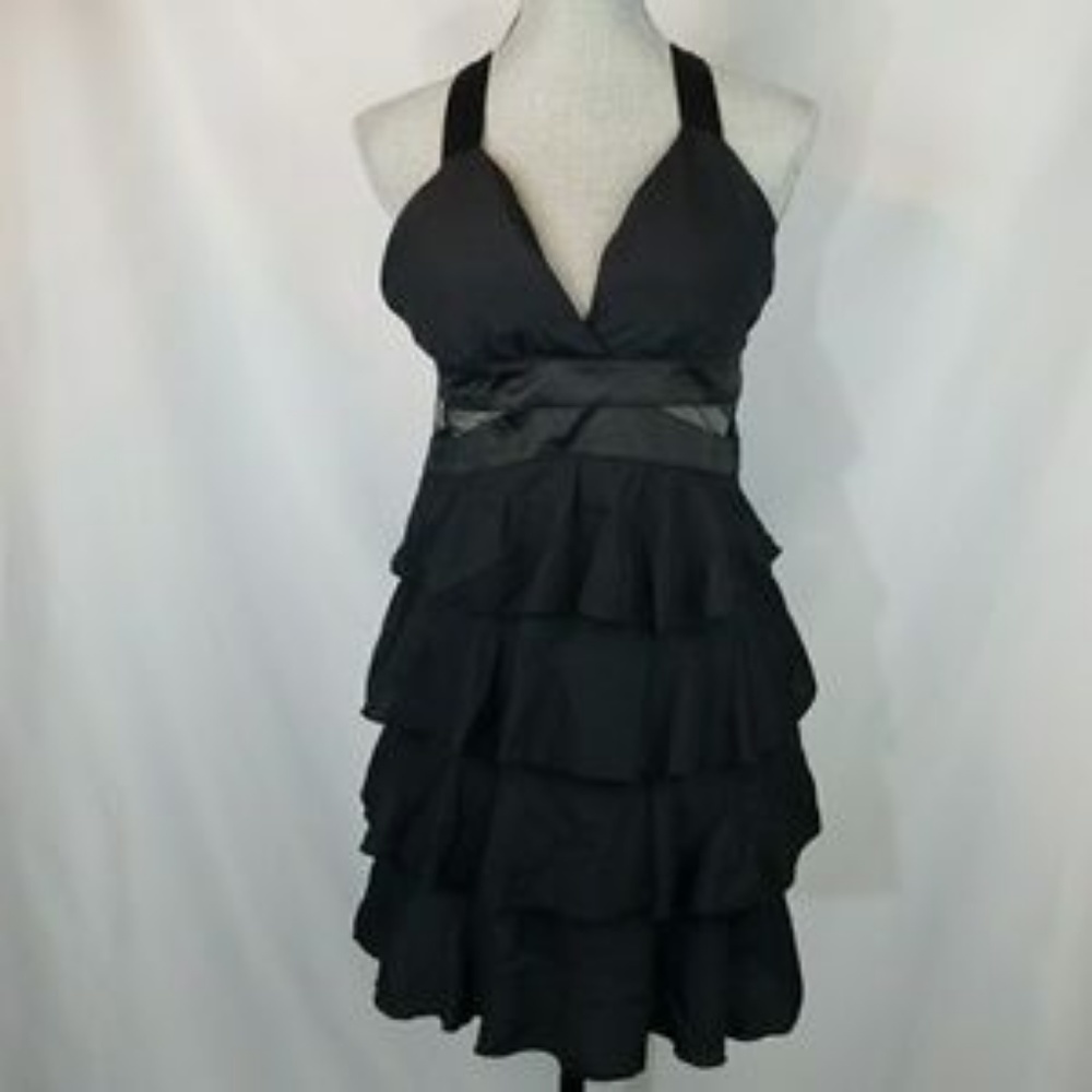 Day & Night Black Sheer Side Cut Out Ruffle Dress